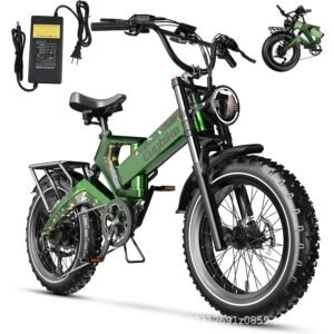 Export cross-border exclusive model of upright folding electric bicycle with power assistance for off-road and shock absorption, made of magnesium alloy.